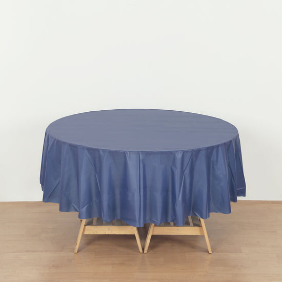 round navy blue plastic table cover