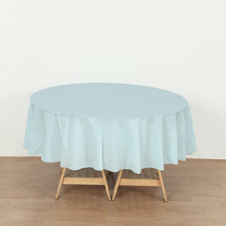 light blue Round 84" Heavy Duty Plastic Table Cover