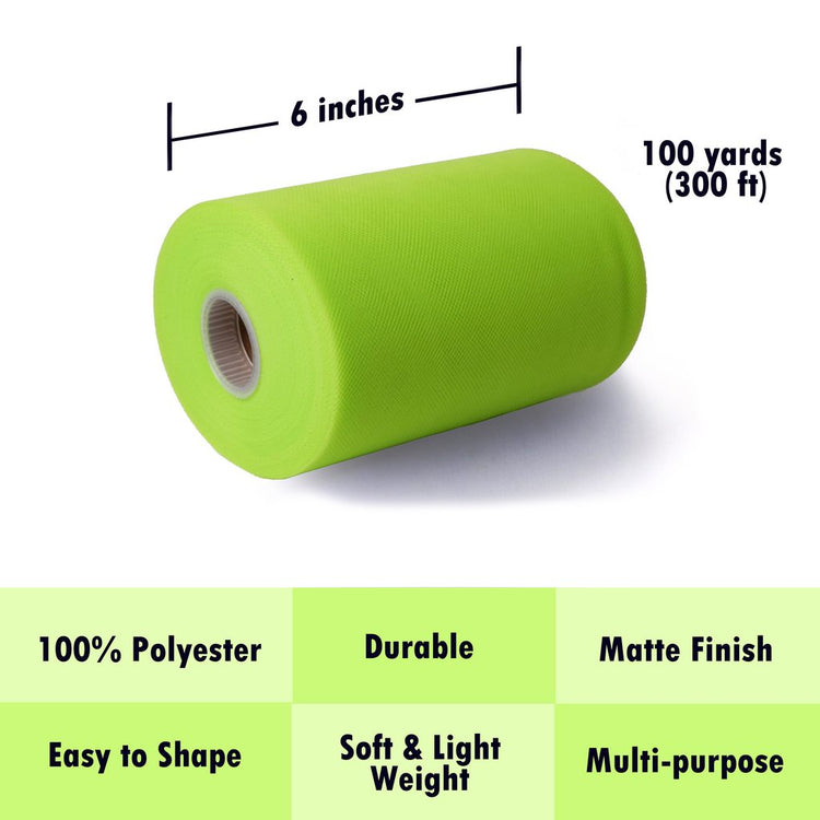 Tulle Fabric Roll 6" by 100 Yards (300 ft) Fabric Tulle Spool for DIY Tutu Bow, Wedding and Decoration. Value Pack.