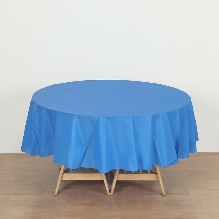 round royal blue plastic table cover
