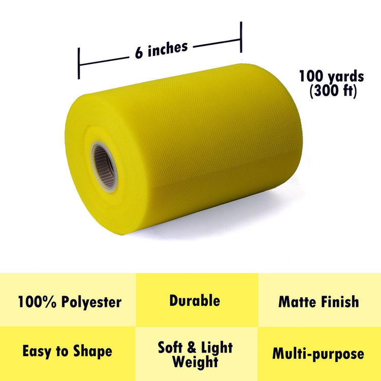 Tulle Fabric Roll 6" by 100 Yards (300 ft) Fabric Tulle Spool for DIY Tutu Bow, Wedding and Decoration. Value Pack.